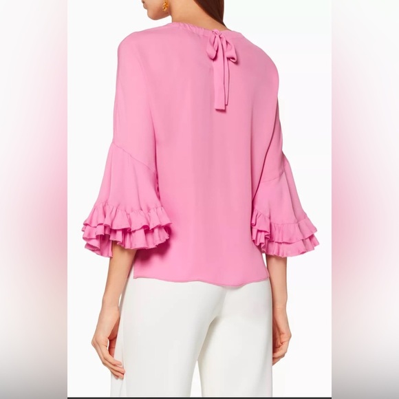 Kobi Halperin Luanne Silk Blouse Ruffle Bell Sleeve Taffy Pink Size Small - Picture 4 of 10